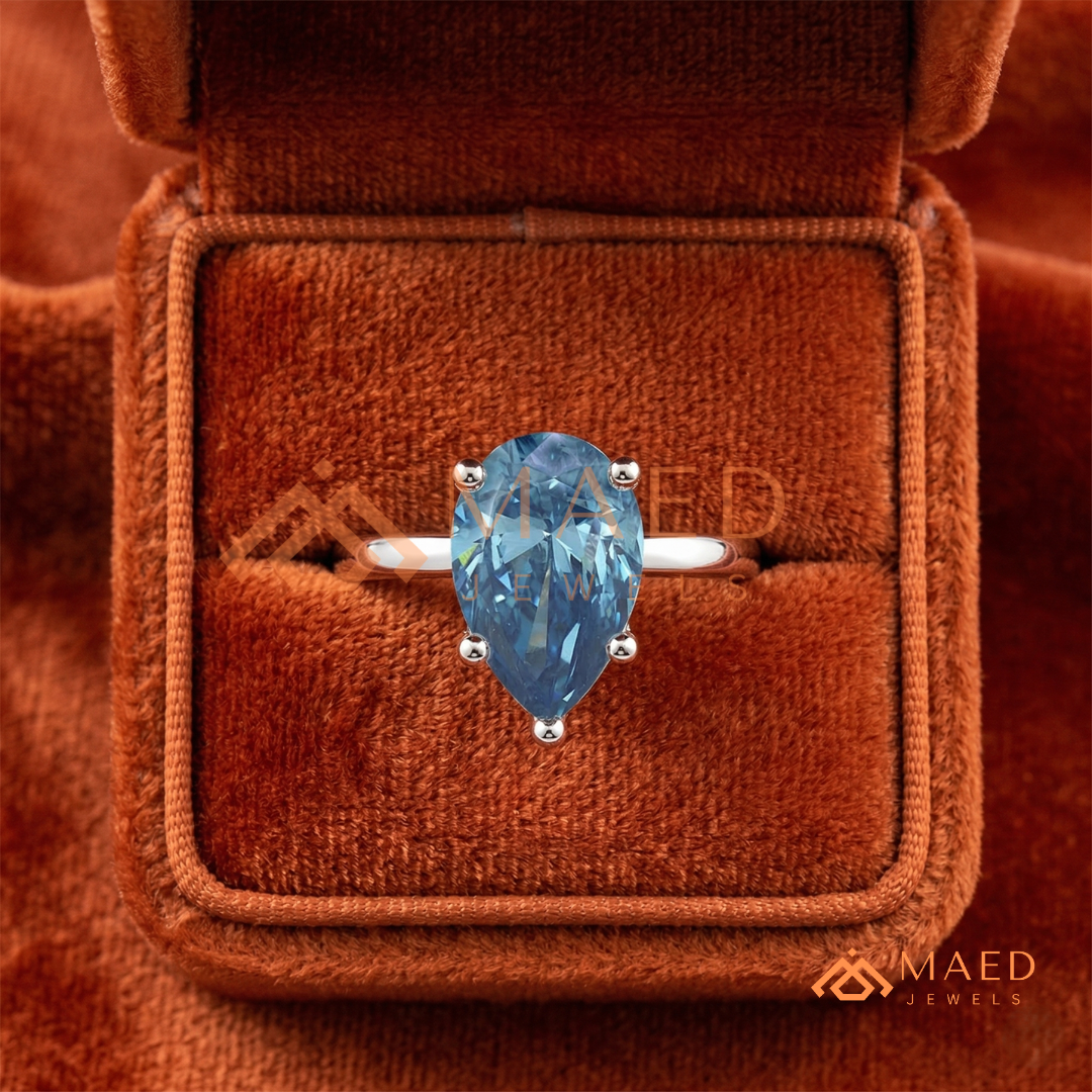 The Oceanne Pear Cut Solitaire Ring | Silver, 14K Yellow, & Rose Gold