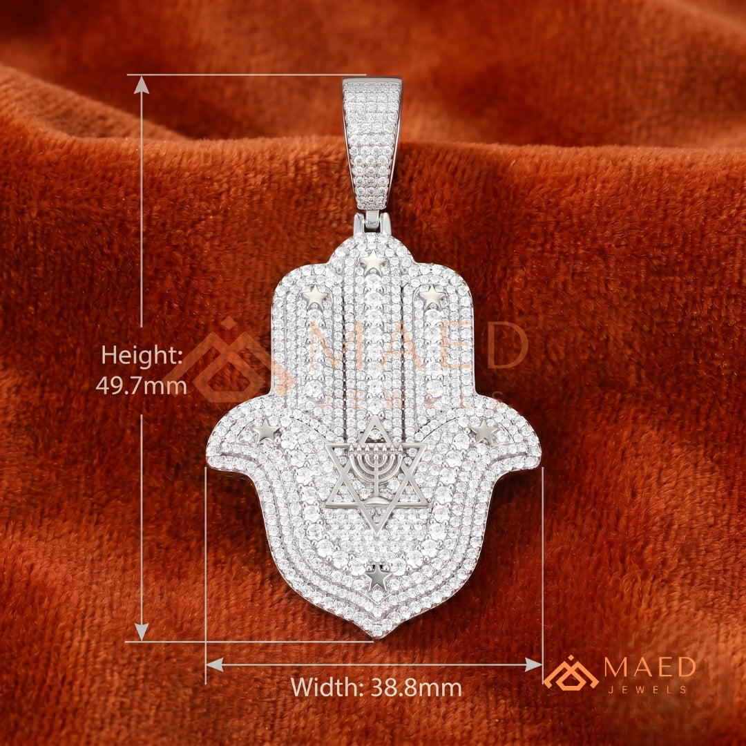 Iced Out Hamsa Hand Pendant Necklace | Sterling Silver, 14K Gold & Rose Gold