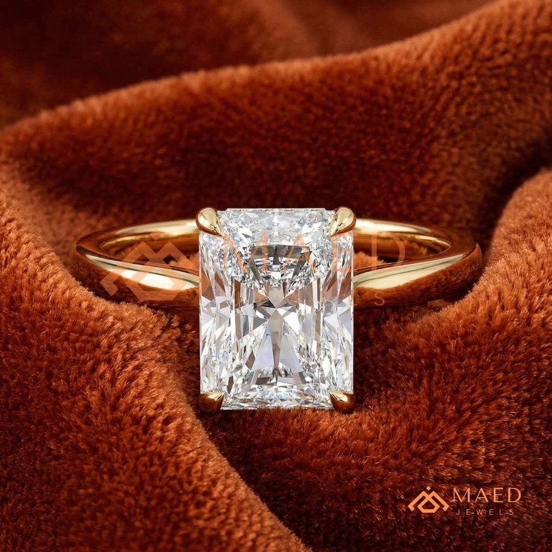 Classic Radiant Cut Solitaire Engagement Ring with Hidden Halo in Silver, 14K Gold & Rose Gold