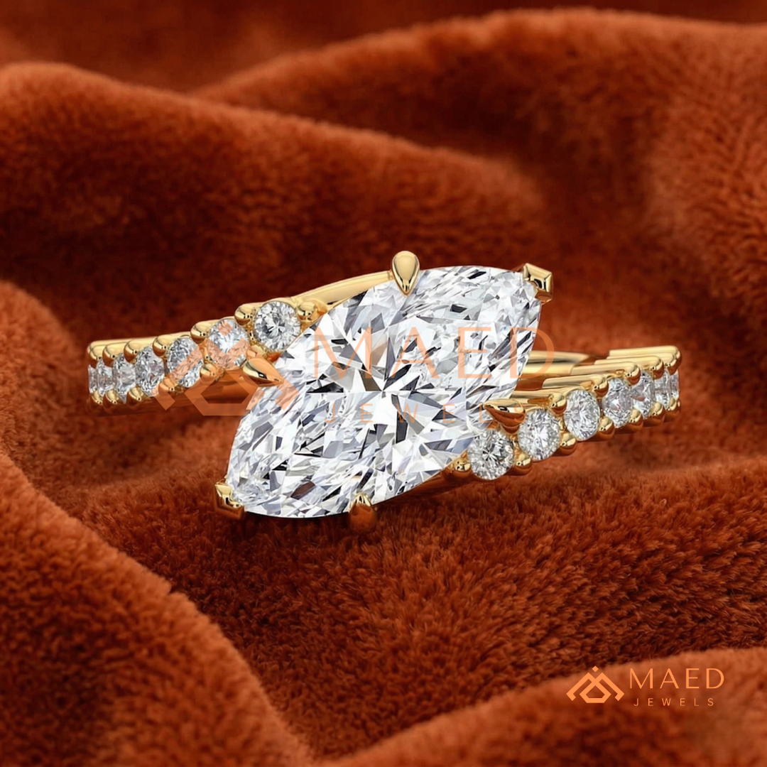 Marquise Cut Diamond Bypass Engagement Ring in Sterling Silver, 14K Gold, & 14K Rose Gold