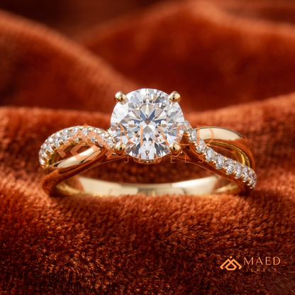Round Cut Twisted Vine Engagement Ring in 14K Gold, Rose Gold & Sterling Silver | Infinity Pave Wedding Band