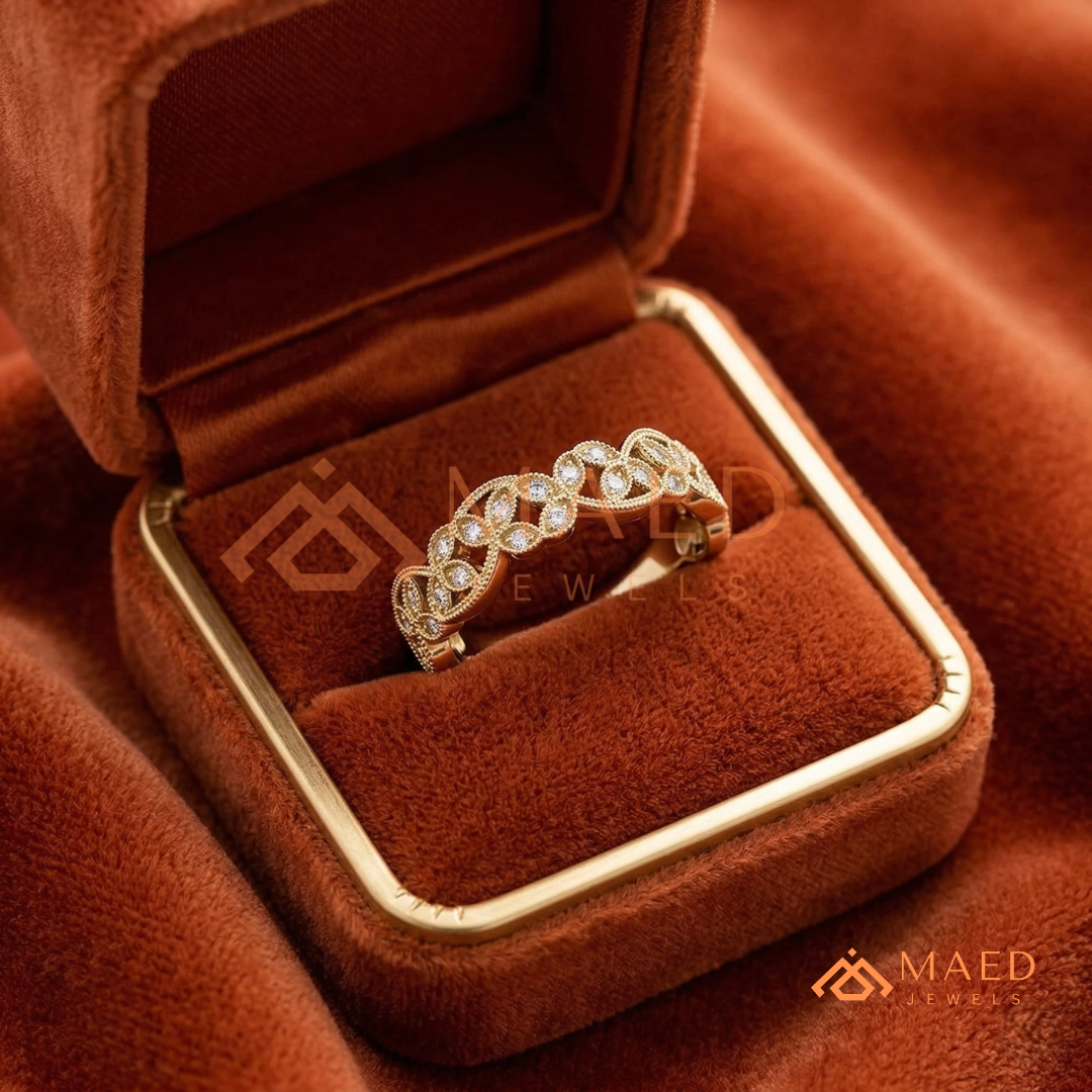 Amara Milgrain Botanical Eternity Band | Silver, 14K Yellow, & Rose Gold