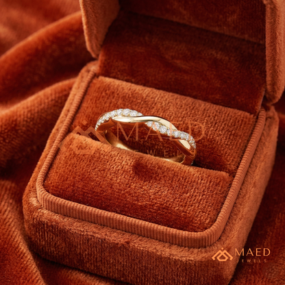 Half-Pavé Twisted Vine Diamond Wedding Band | Interlocking Infinity Wave Ring in Silver, 14K Gold, & Rose Gold
