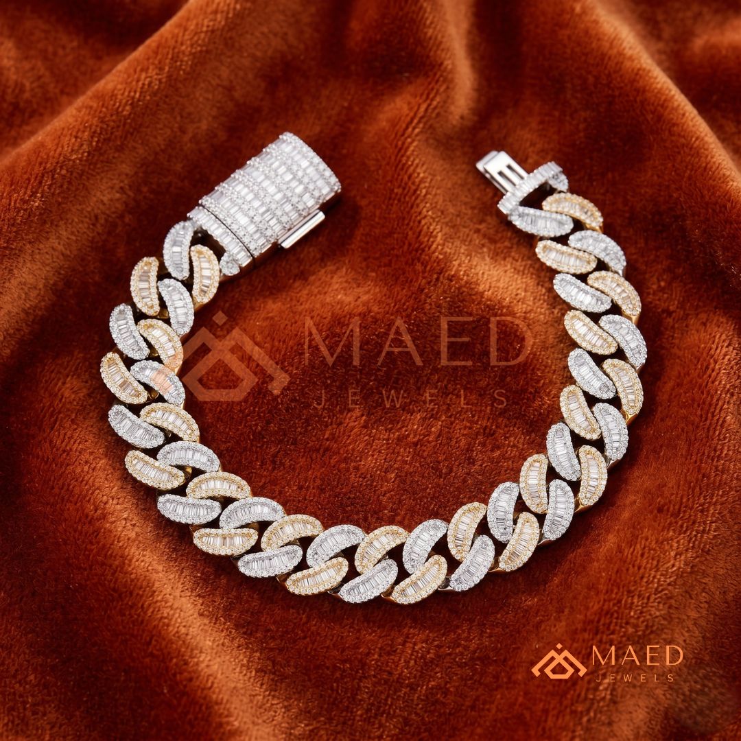 Iced Baguette Cuban Link Bracelet – 925 Silver, Gold & Rose Gold