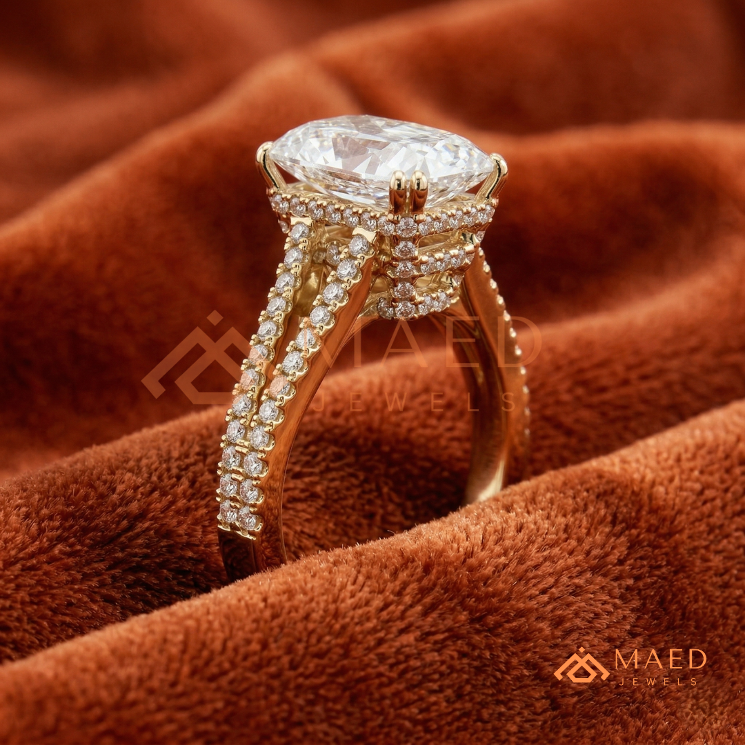 Radiant Cut Engagement Ring with Split Shank Pavé Band in Silver, 14K Gold, & 14K Rose Gold
