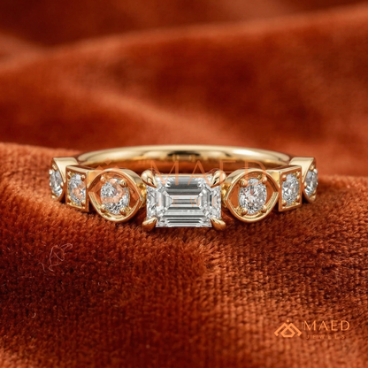 Vintage Emerald Cut Art Deco Engagement Ring in 14K Gold, Rose Gold & Silver