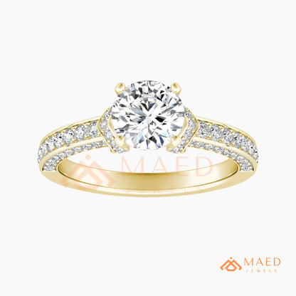 Classic Round Brilliant Solitaire Engagement Ring with Pavé Band