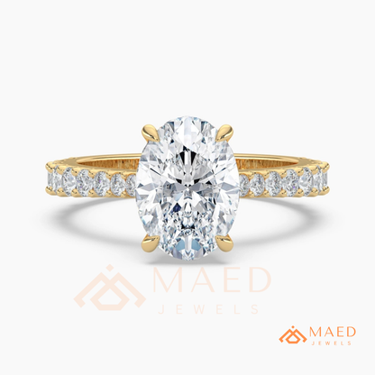 Oval Cut Engagement Ring with Shared Prong Band | 14k Gold, Rose Gold & Silver