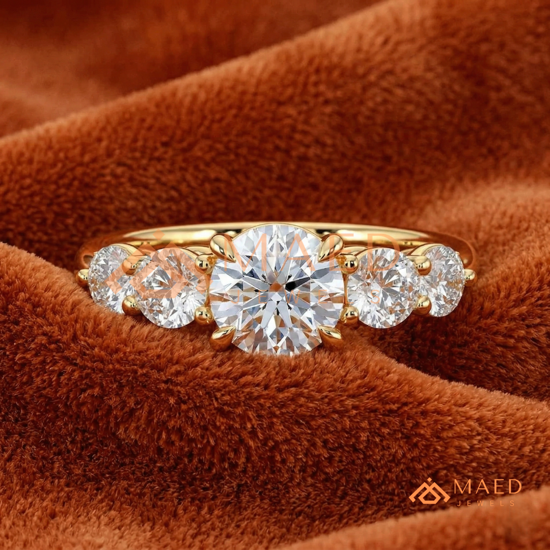 Round Cut 5-Stone Graduated Engagement Ring in Sterling Silver, 14K Gold & 14K Rose Gold