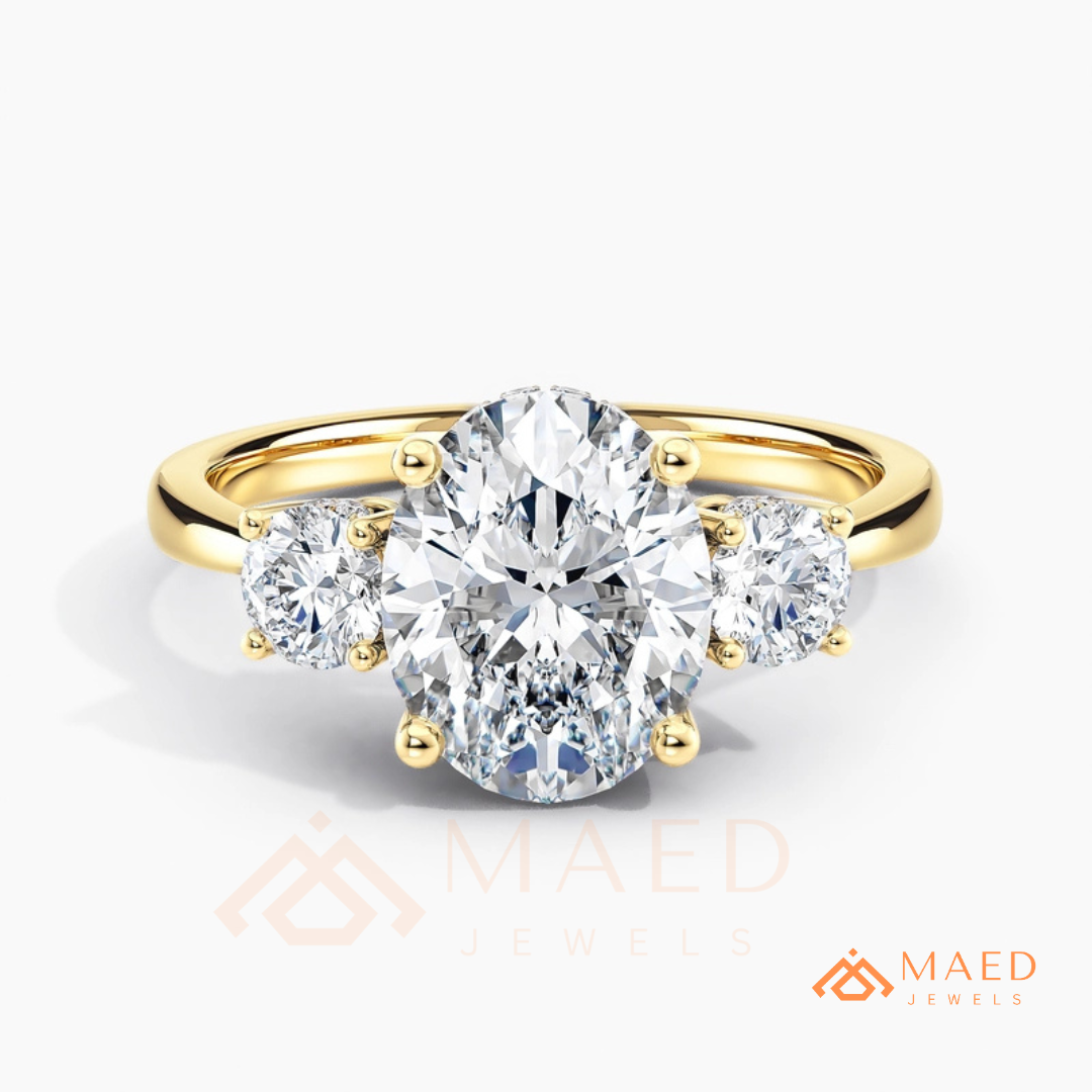 : Oval Cut 3-Stone Engagement Ring in Sterling Silver, 14K Gold & 14K Rose Gold