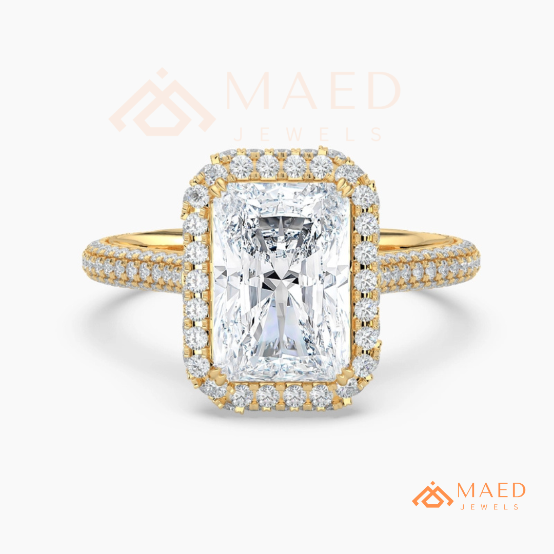 Radiant Cut Halo Engagement Ring in Sterling Silver, 14K Gold & 14K Rose Gold