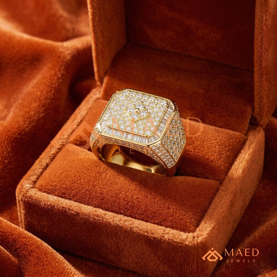 Men's Square Pave & Baguette Diamond Ring | Silver, 14K Gold & Rose Gold