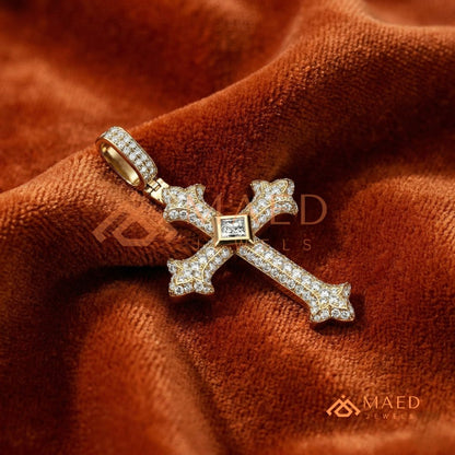 The Monarch Princess-Cut Cross | Royal Fleur-De-Lis Pave Crucifix Pendant