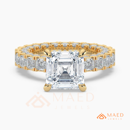Classic Asscher Cut Solitaire Engagement Ring with Eternity Band Shank in Silver, 14K Gold & Rose Gold