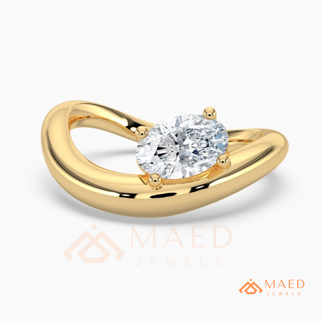 Sculptural Wave East-West Oval Engagement Ring in Silver, 14K Gold & Rose Gold