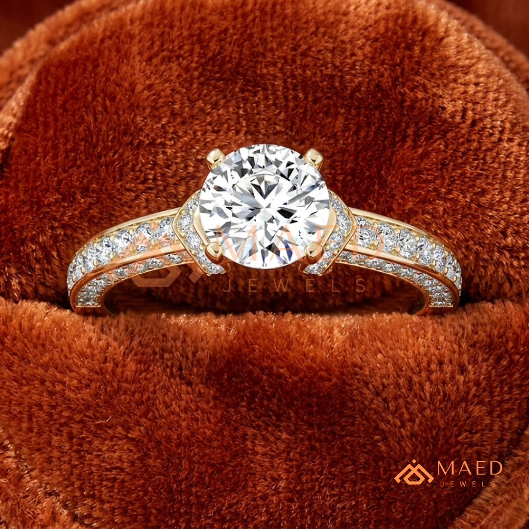 Classic Round Brilliant Solitaire Engagement Ring with Pavé Band