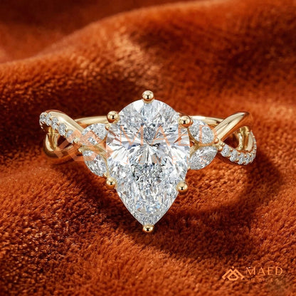 Pear Shaped Split Shank Promise Ring (Silver, 14K Solid Yellow/Rose Gold)
