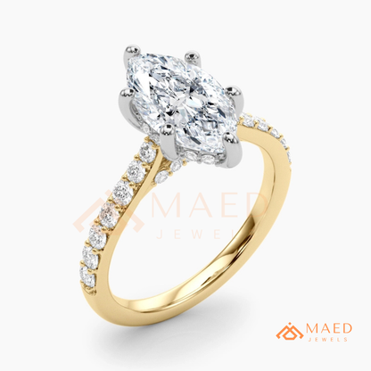 Vintage Marquise Cut Pavé Engagement Ring in Gold, Rose Gold  & Silver