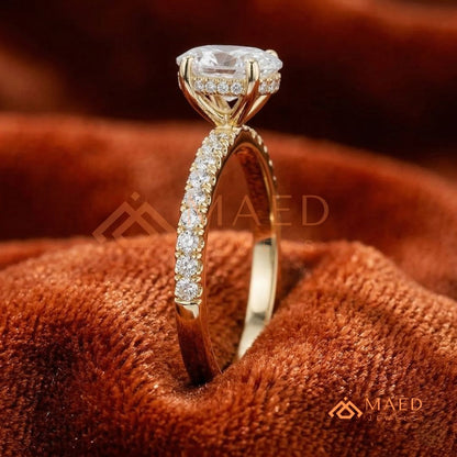 Oval Cut Solitaire Band with Pavé Shank – Silver, 14K Yellow & Rose Gold)