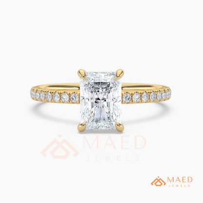 Radiant Cut Moissanite Engagement Ring in Sterling Silver, 14K White Gold & Rose Gold | Hidden Halo Diamond Band For Women