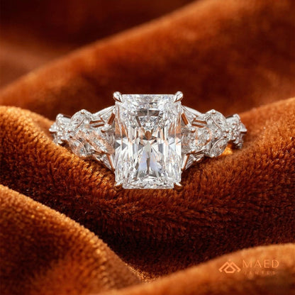 Radiant Cut Engagement Ring with Marquise Cluster Band in Silver, 14K Gold, & 14K Rose Gold