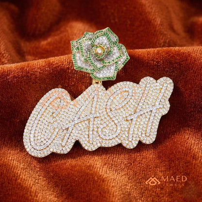 Iced Out "CASH" Money Rose Pendant – 14K Gold, Rose Gold & Sterling Silver Hip Hop Charm