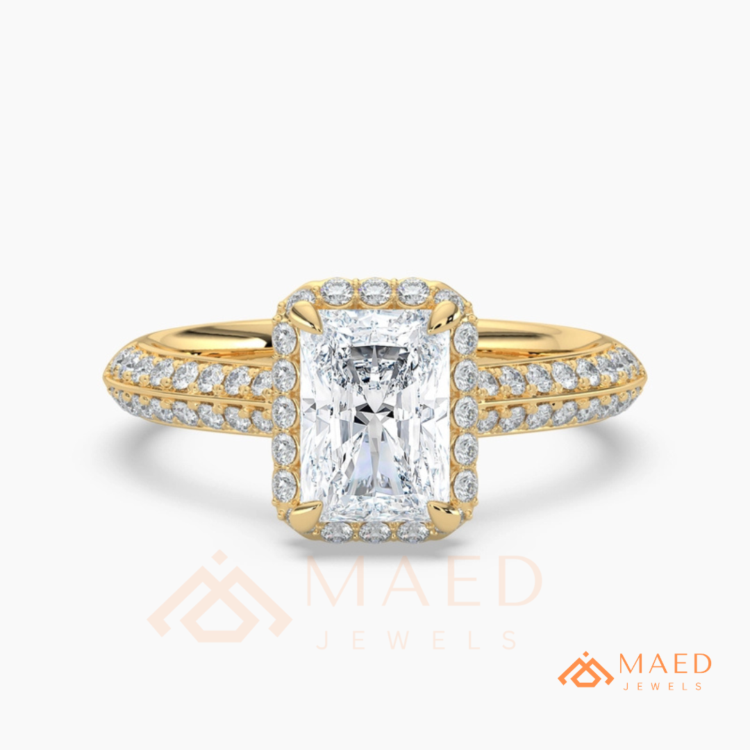 Classic Round 3-Stone Engagement Ring with Twisted Pavé Band