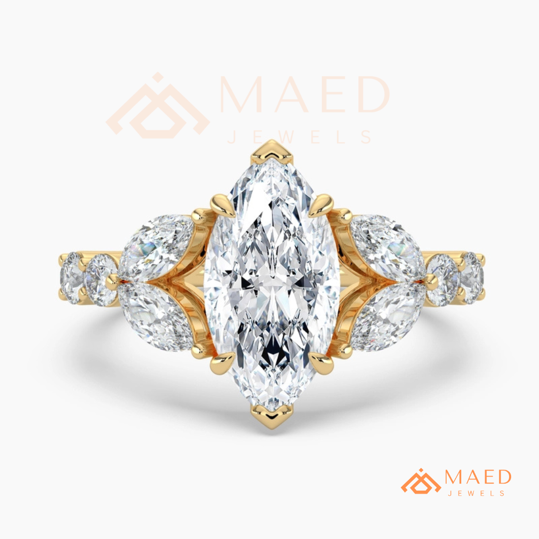 Marquise Cut Leaf Cluster Engagement Ring | 14k Gold, Rose Gold & Sterling Silver