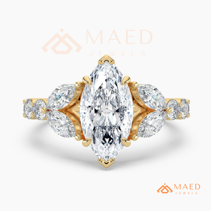 Marquise Cut Leaf Cluster Engagement Ring | 14k Gold, Rose Gold & Sterling Silver