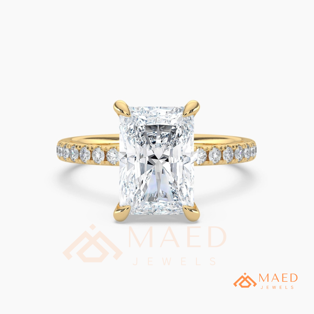 Radiant Cut Diamond Hidden Halo Engagement Ring in 14K Gold, Rose Gold & Silver