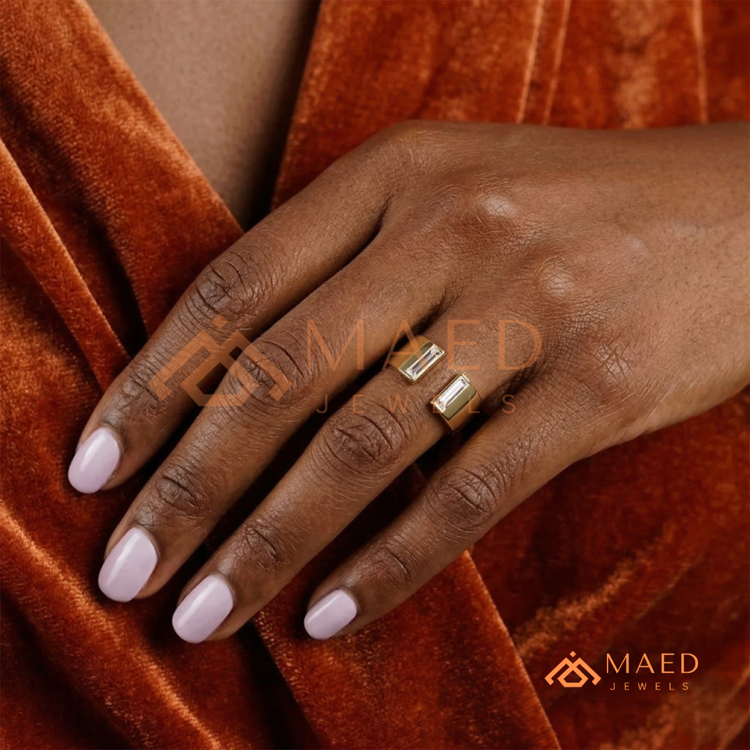 Minimalist Two-Stone Open Cigar Ring – Silver, 14K Yellow & Rose Gold