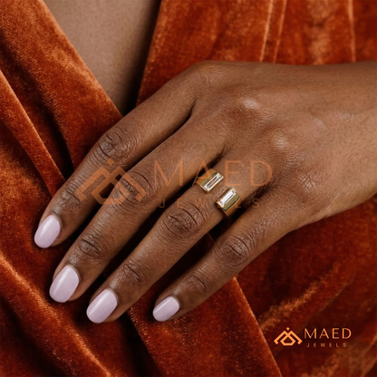 Minimalist Two-Stone Open Cigar Ring – Silver, 14K Yellow & Rose Gold
