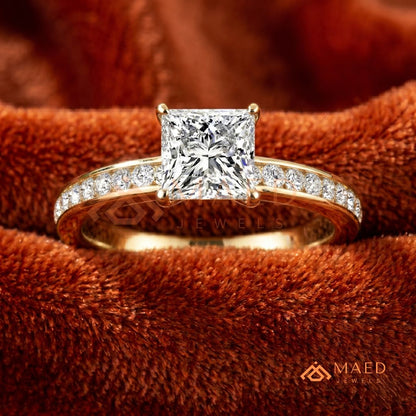 Princess Cut Diamond Engagement Ring | 14k Gold, Rose Gold & Sterling Silver Sparkle Solitaire Accented Band