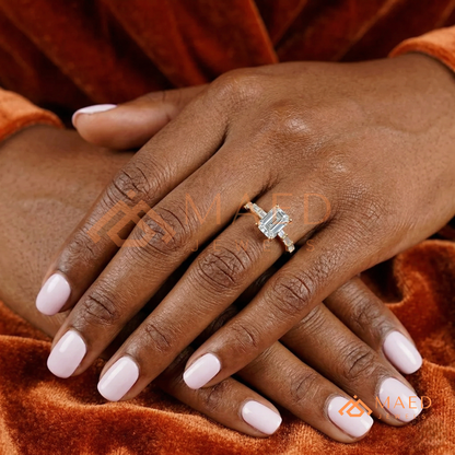 Classic Emerald Cut Solitaire Ring with Emerald Band Eternity Shank