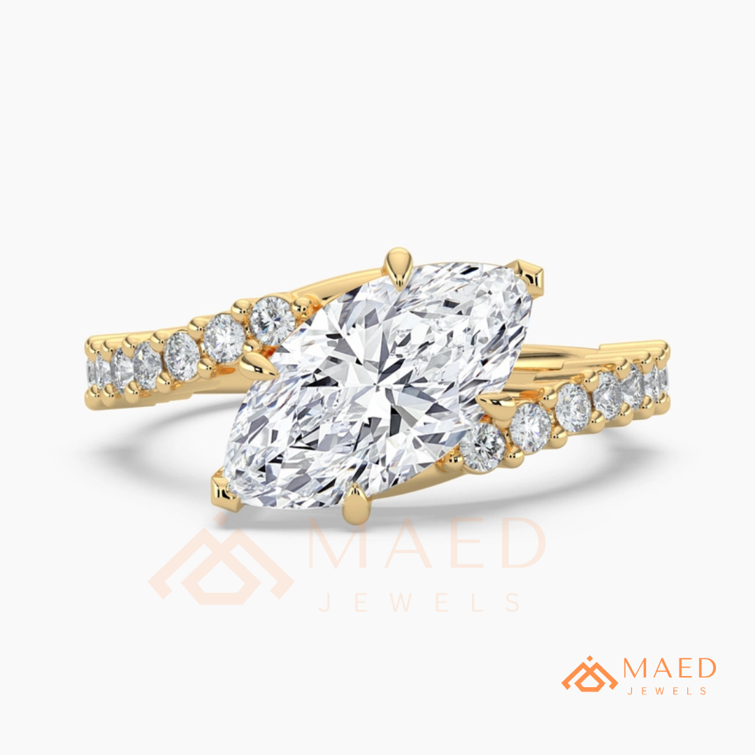 Marquise Cut Diamond Bypass Engagement Ring in Sterling Silver, 14K Gold, & 14K Rose Gold