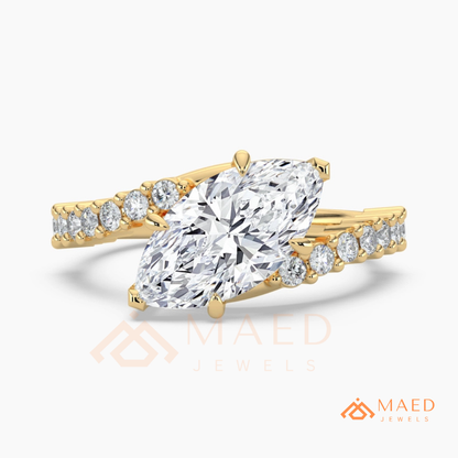Marquise Cut Diamond Bypass Engagement Ring in Sterling Silver, 14K Gold, & 14K Rose Gold