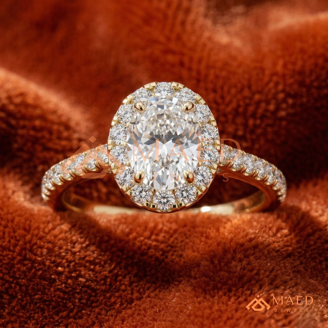 Majestic Oval Brilliant Halo Ring in 14K Yellow Gold, Rose Gold & Sterling Silver