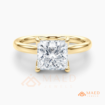 Princess Cut Hidden Halo Engagement Ring in 14K Gold & Sterling Silver