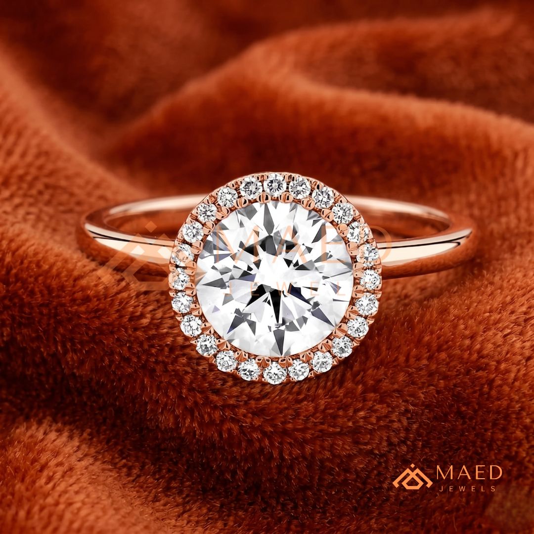Classic Round Cut Moissanite Halo Engagement Ring in 925 Sterling Silver, 14K Gold & 14K Rose Gold | Solitaire Halo Wedding Ring for Women