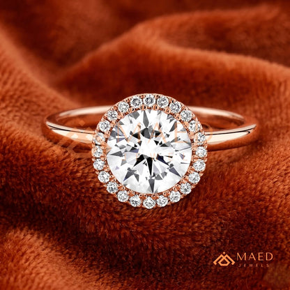 Classic Round Cut Moissanite Halo Engagement Ring in 925 Sterling Silver, 14K Gold & 14K Rose Gold | Solitaire Halo Wedding Ring for Women