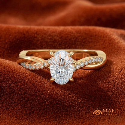 Oval Cut Twisted Infinity Engagement Ring in 14K Gold, Rose Gold & Silver | Entwined Pave Moissanite Wedding Ring for Women