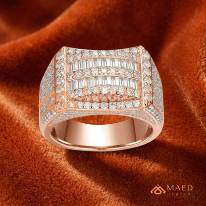 Men's Concave Baguette & Pave Statement Ring | Silver, 14K Gold & Rose Gold