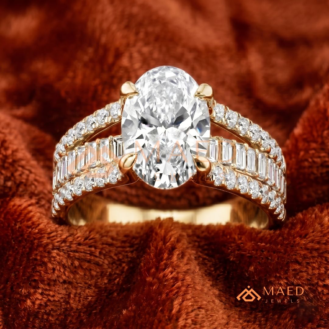Art Deco Emerald Cut Engagement Ring with Stepped Baguette Side Stones