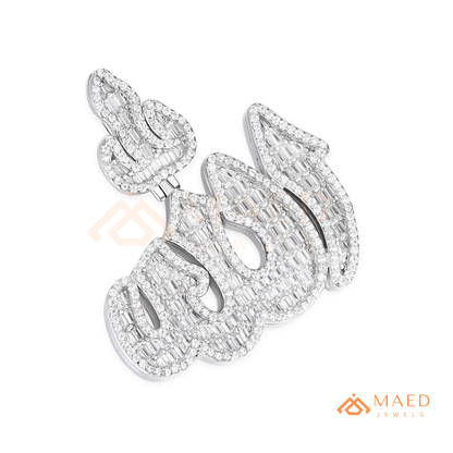 Iced Out Baguette Allah Calligraphy Pendant – 14K Gold, Rose Gold & Silver Religious Hip Hop Charm