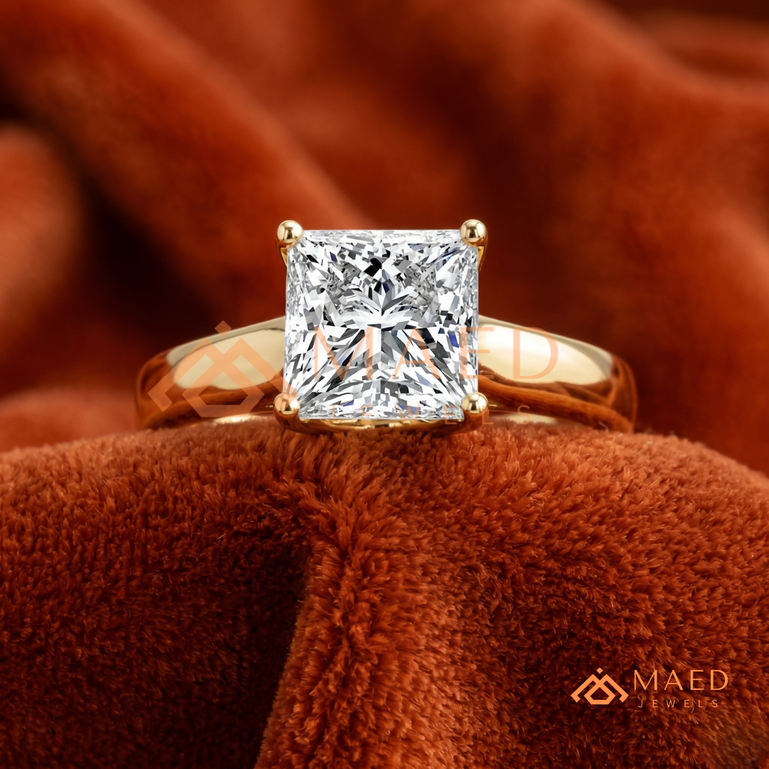 Princess Cut Solitaire Engagement Ring in 14K Gold, Rose Gold & Sterling Silver | Classic Tapered Band Promise Ring for Women