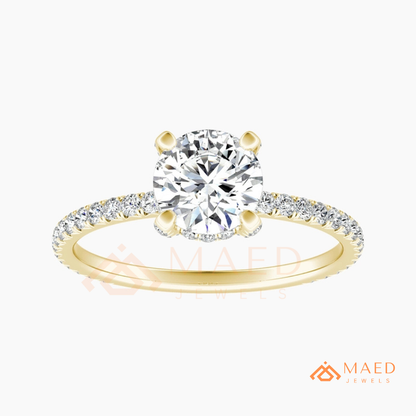 Classic Solitaire Engagement Ring with Pavé Band
