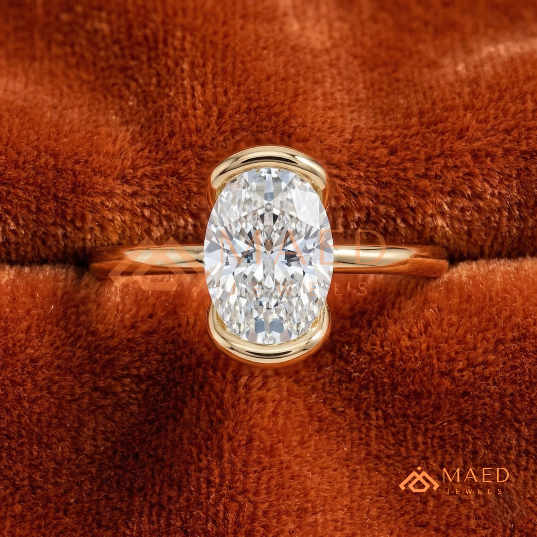 The Aria Oval Half-Bezel Engagement Ring – Silver, 14K Yellow & Rose Gold