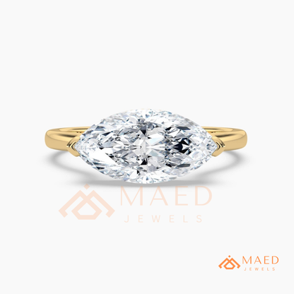 East-West Marquise Cut Engagement Ring | 14K Gold, Rose Gold & Silver Solitaire