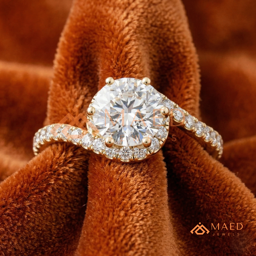 Ethereal Swirl Halo [Gemstone Type] Ring in 14K Yellow Gold, Rose Gold & Silver