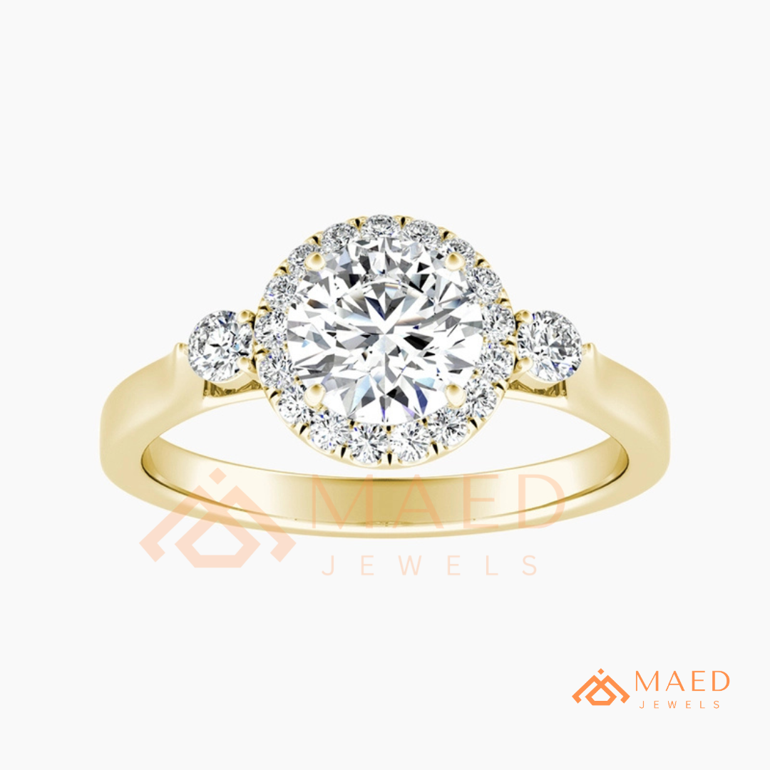 Majestic Oval Halo Diamond Simulant Ring in 14K Yellow Gold, Rose Gold & Sterling Silver